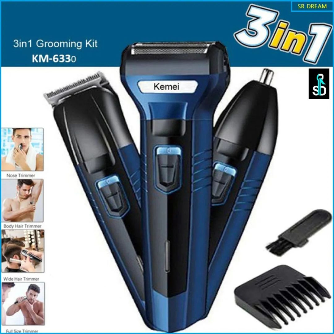 Kemei,KM-6330,3,in,1,Hair,Clipper,Grooming,Kit,Shaver,and,Trimmer,for,Men,Rechargeable